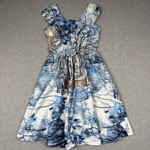 Retrolicious Winter Landscape Print Fit & Flare Dress Sz M Pinup Retro Cottage